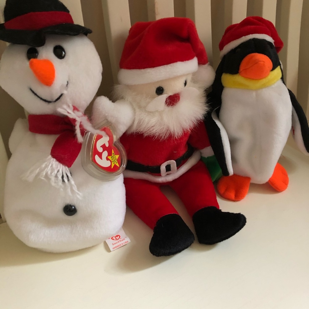 Lot of 3-Ty Beanies - Winter Santa, Penguin, Snowman